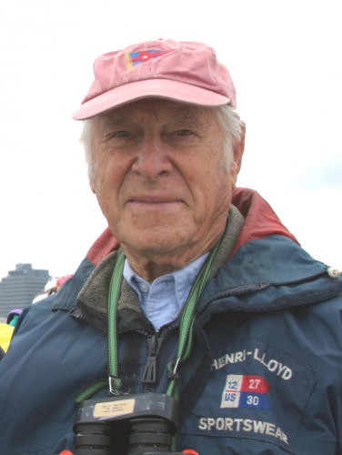 The late Edward du Moulin, seen here at the start of the Transatlantic Race in New York Harbor, who is a Past Commodore of the Knickerbocker YC and the founder of the Knickerbocker Cup.   © Andrea Watson www.sailingpress.com